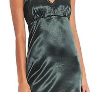 Chelsea & Violet Satin Green Babydoll Spaghetti Strap  Dress Sz M NWT